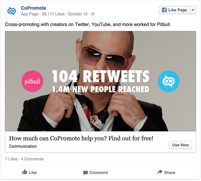 CoPromote Pitbull facebook ad example critique