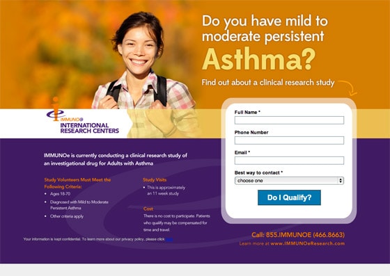 Asthma Landing Page; A Good Example of a Landing Page Which Works