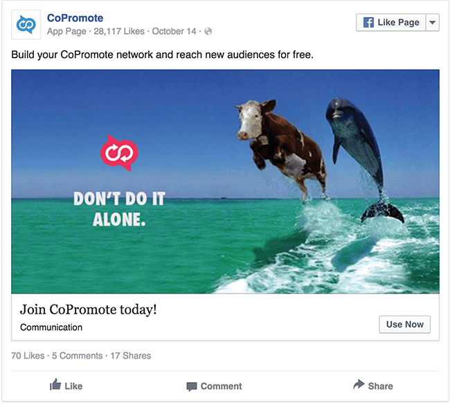 CoPromote Cow and Dolphin facebook ad example critique