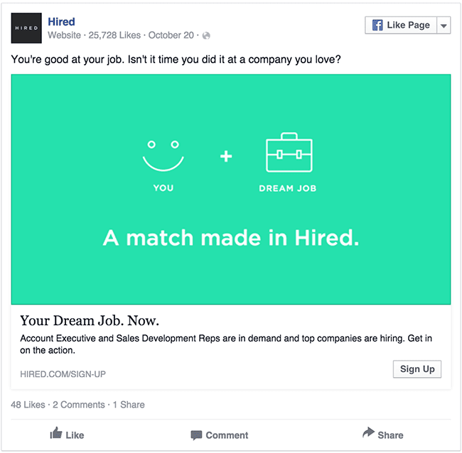 Hired facebook ad example critique