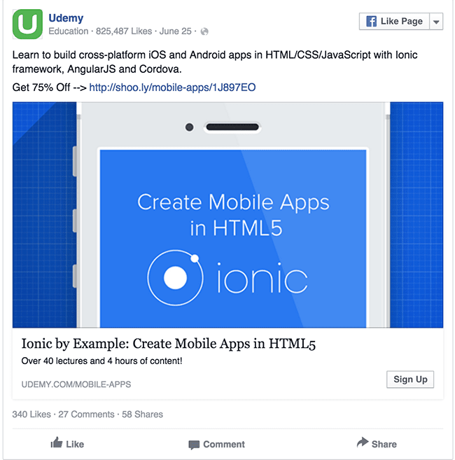 Udemy facebook ad example critique