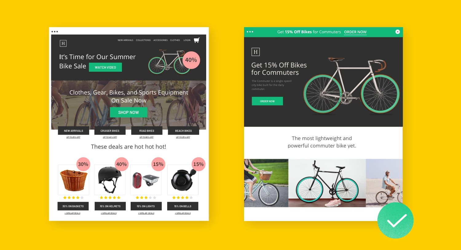 Diagram comparing homepages and landing pages