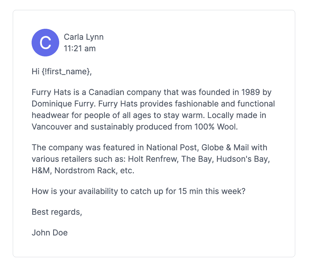 AI copywriting email example