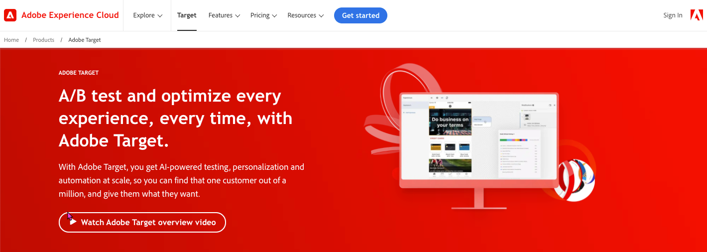 Screenshot for Adobe Target webpage
