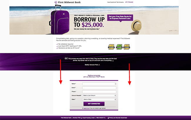 Midwest Bank Champion Landing Page A/B Testing case study variant B