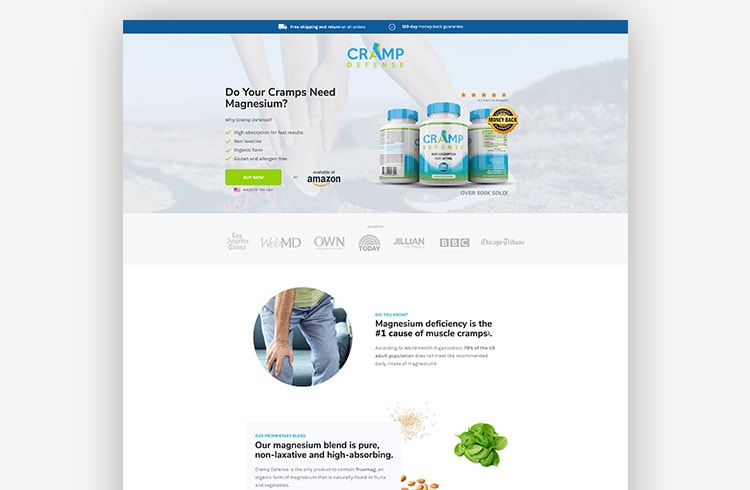 Pre-Cart Landing Page: Cramp Defense