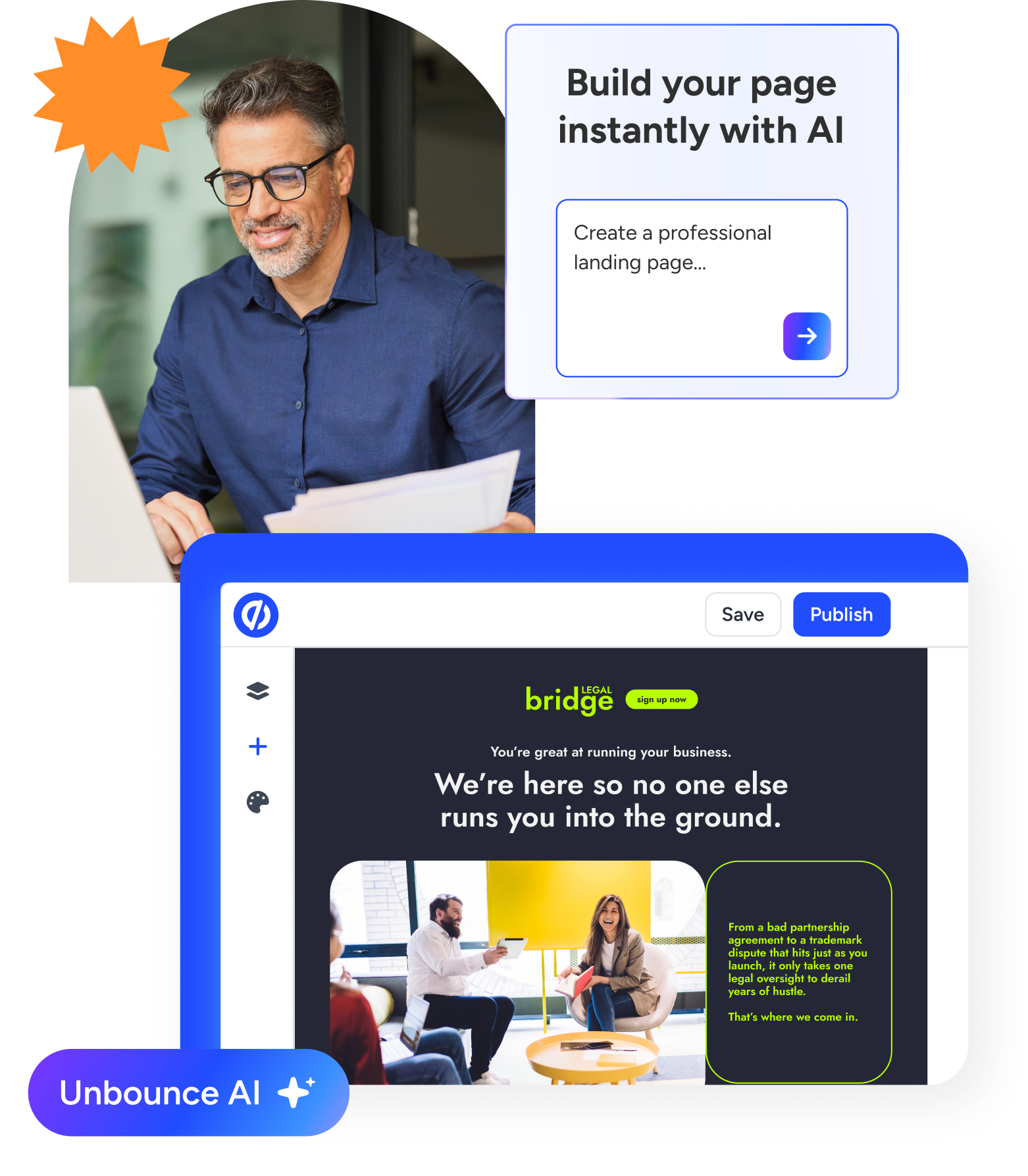 Creating a landing page with the Unbounce AI Builder using a prompt