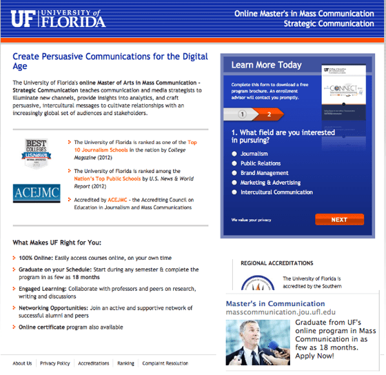 Facebook landing pages University of Florida