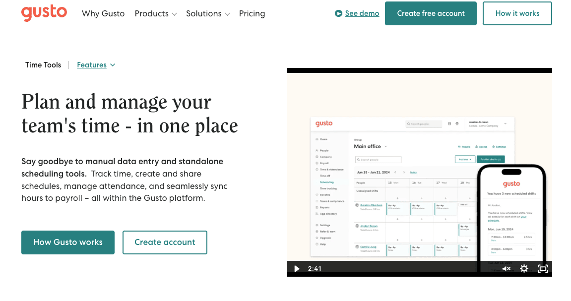 Gusto landing page example