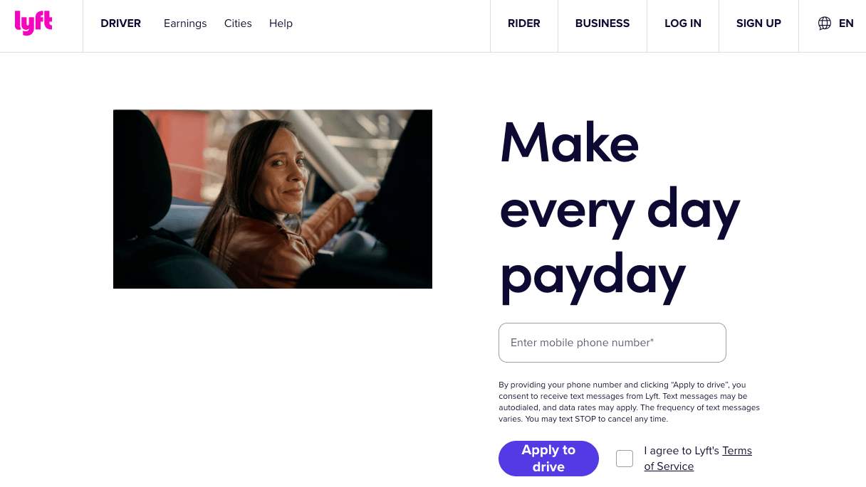 Lyft best landing page example