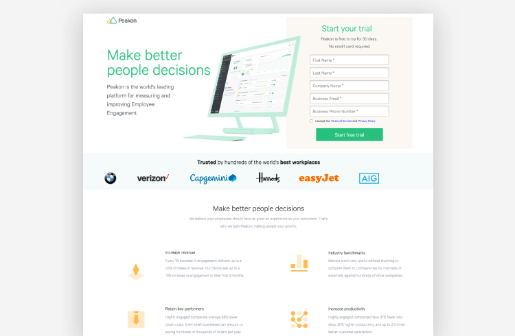 SaaS Landing Page Example: Peakon