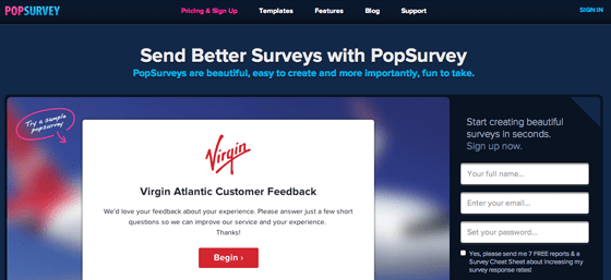 PopSurvey Landing Page Colors