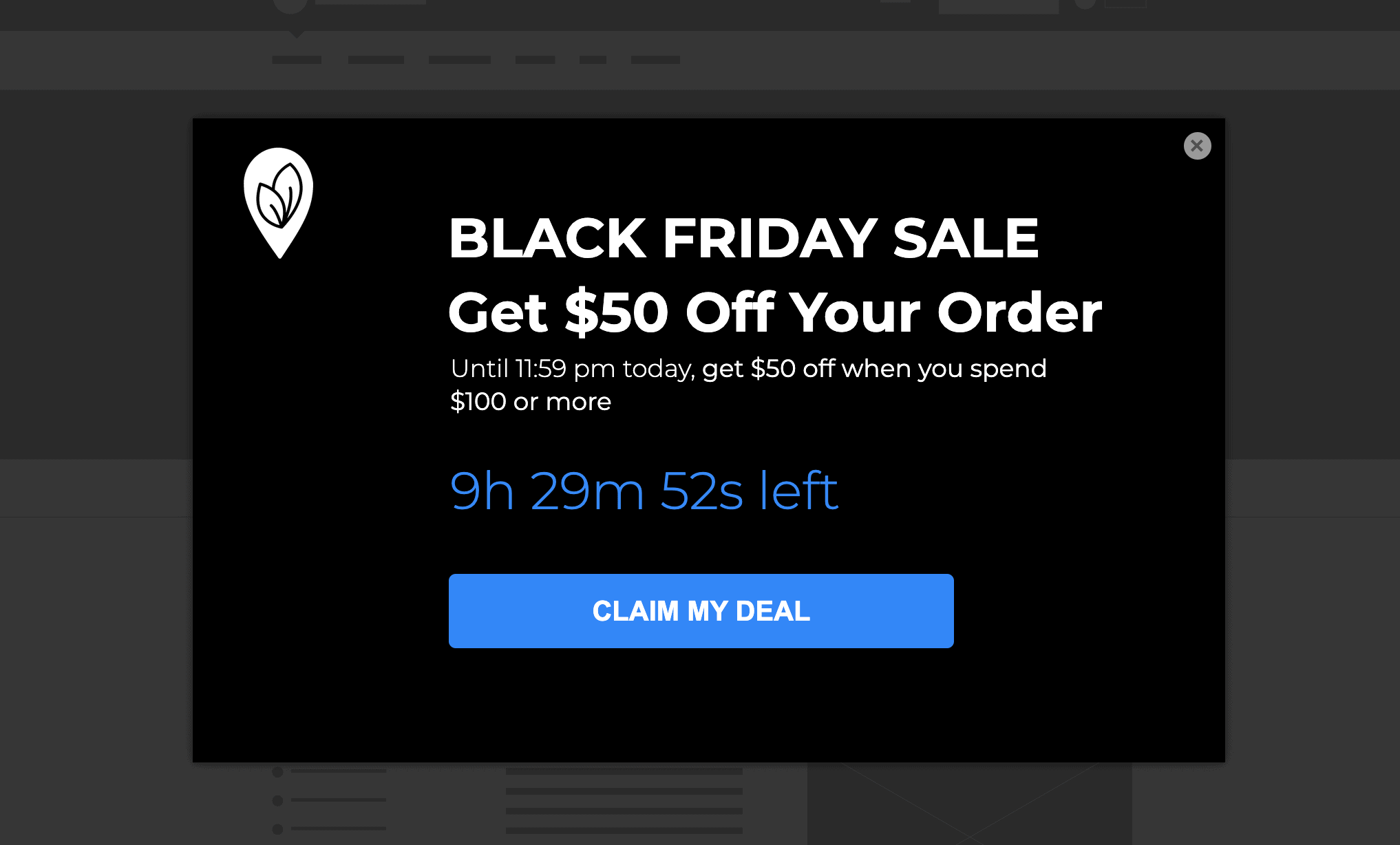 A popup template for Black Friday sales