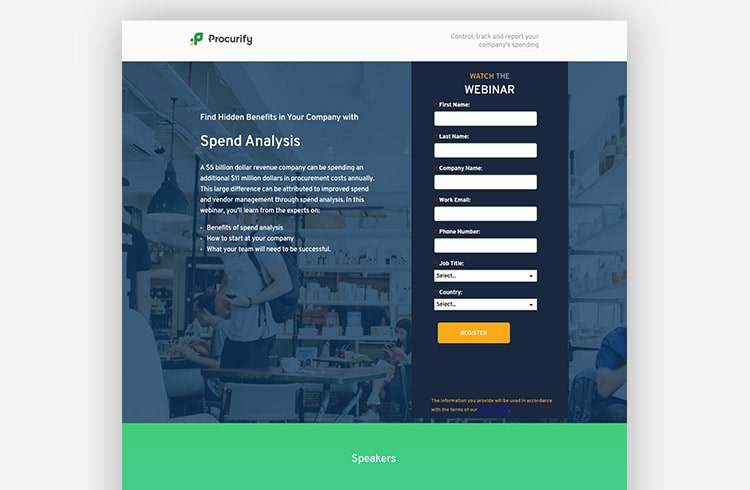 SaaS Landing Page Example - Procurify (Webinar)