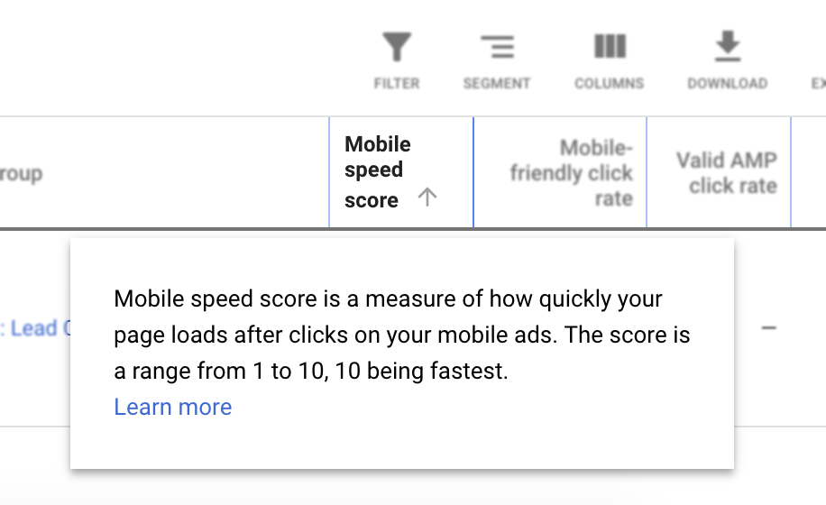 Example of Mobile Speed Score (image)