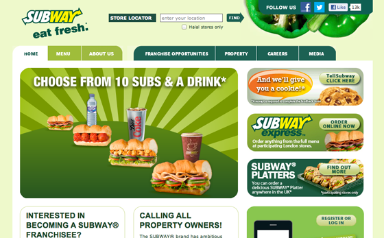 Subway Landing Page Colors