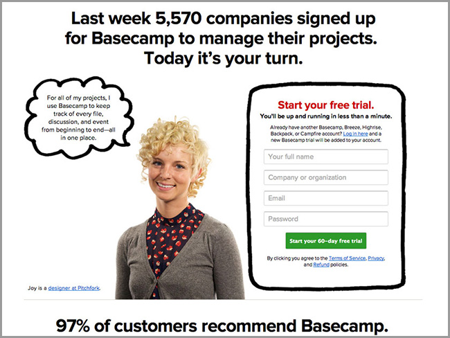 Unbounce Social Proof auf einer hochkonvertierenden Landing Page
