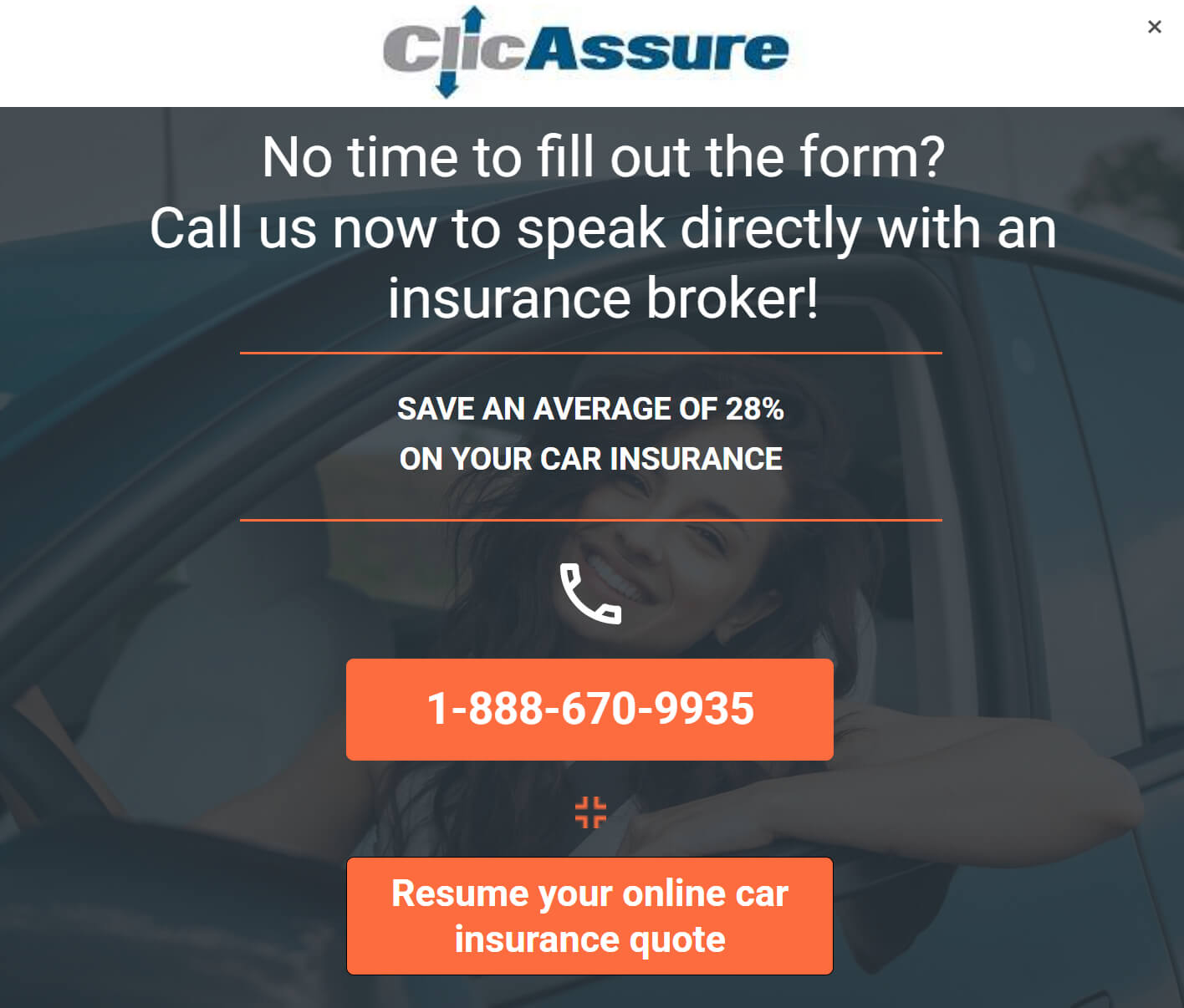 Screenshot of the pop-up that ClicAssure created through Unbounce