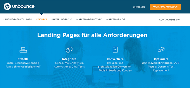 Der Unbounce Landing Page Baukasten