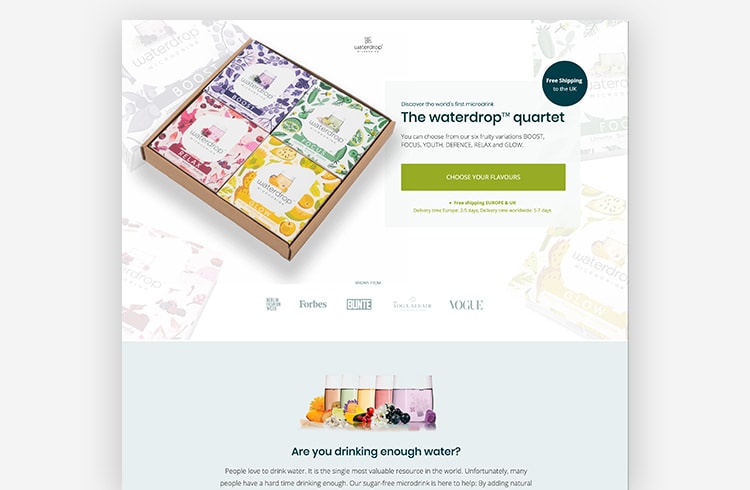 Ecommerce Landing Page: Waterdrop