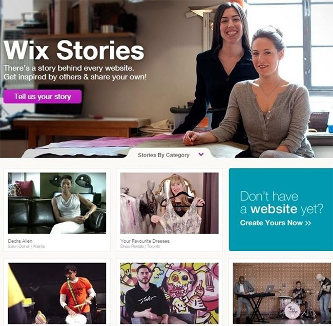 Wix customer stories page