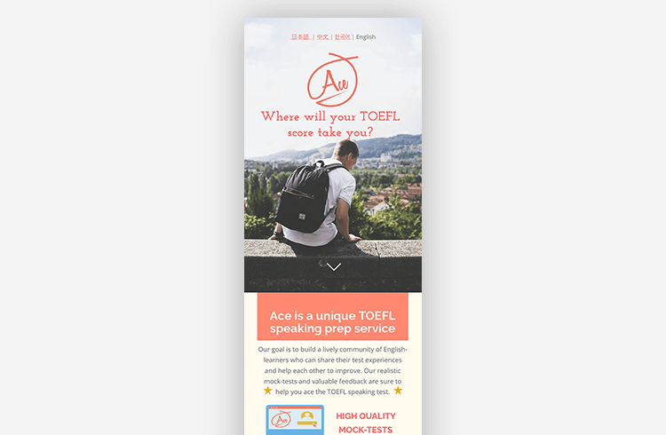 Mobile Landing Page Example: Ace