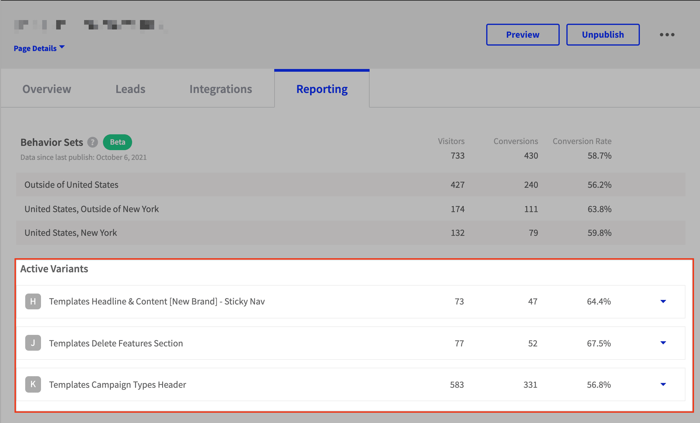 Active variants section within Behaviour Insights.