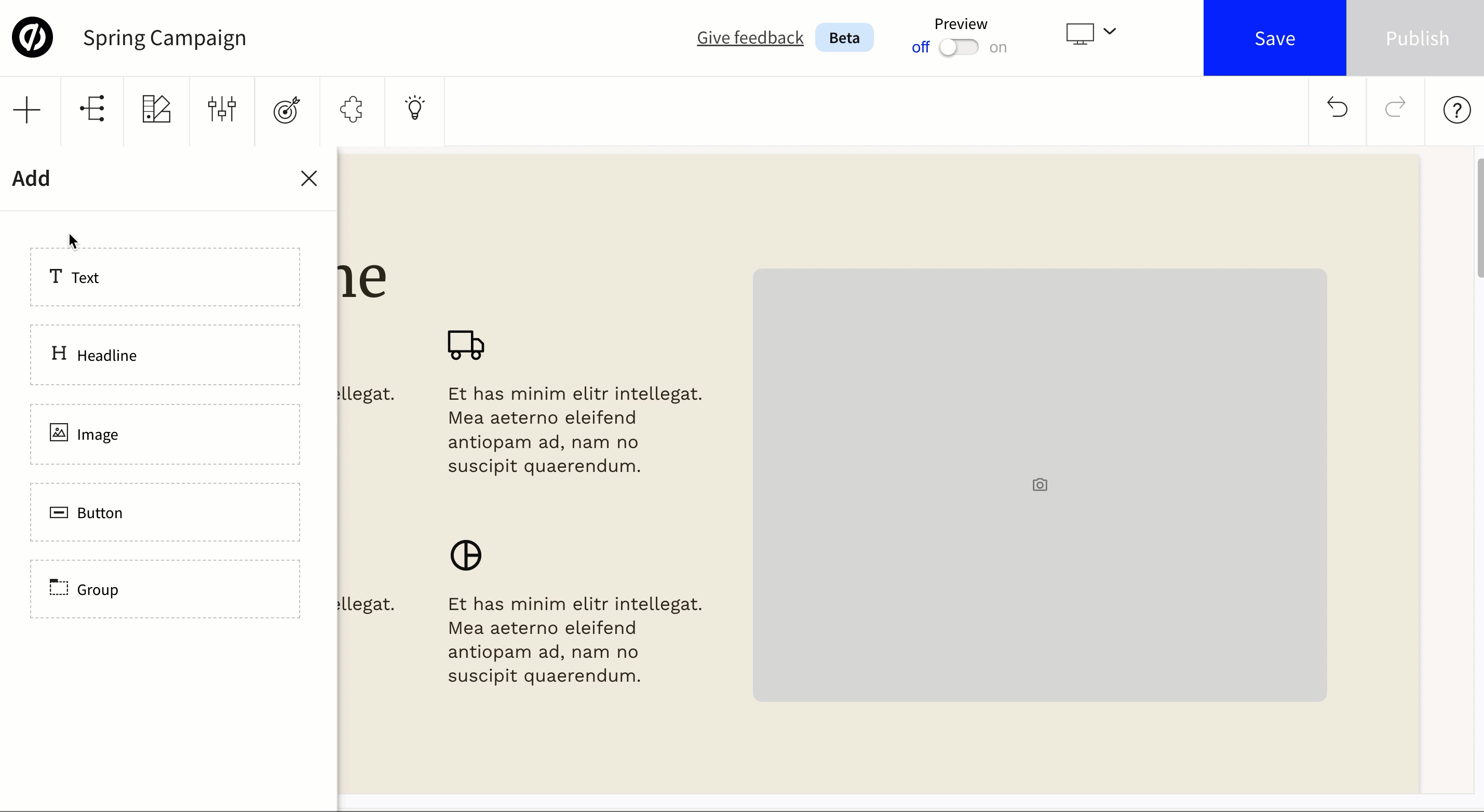 Gif demo of a user dragging and dropping an element onto the page.