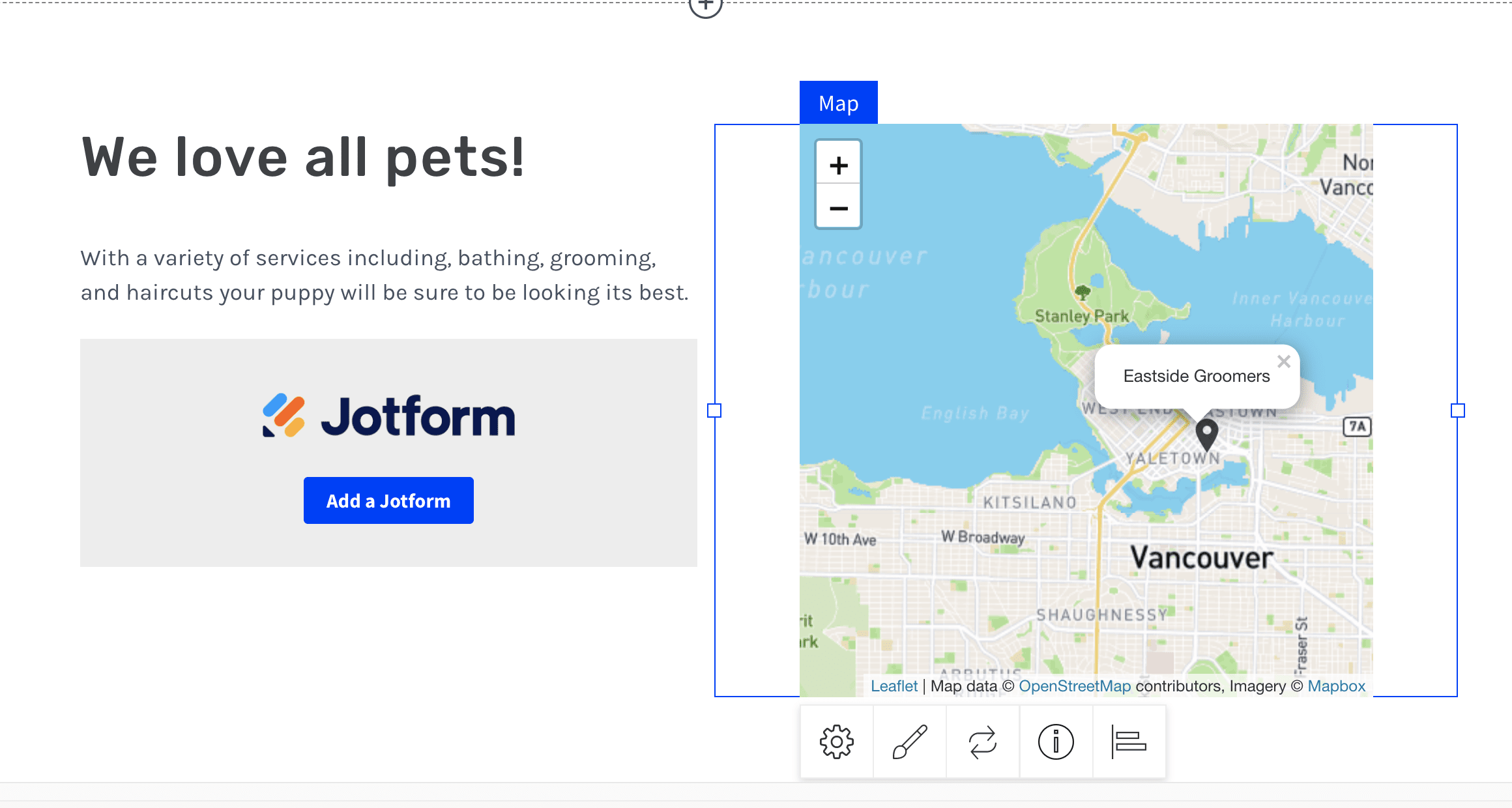 A Jotform section in Smart Builder