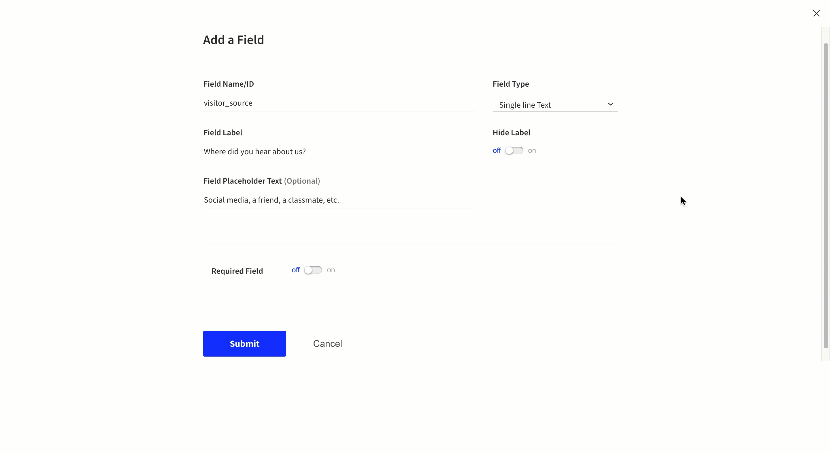 Gif demo of a user adding a single-line form field.