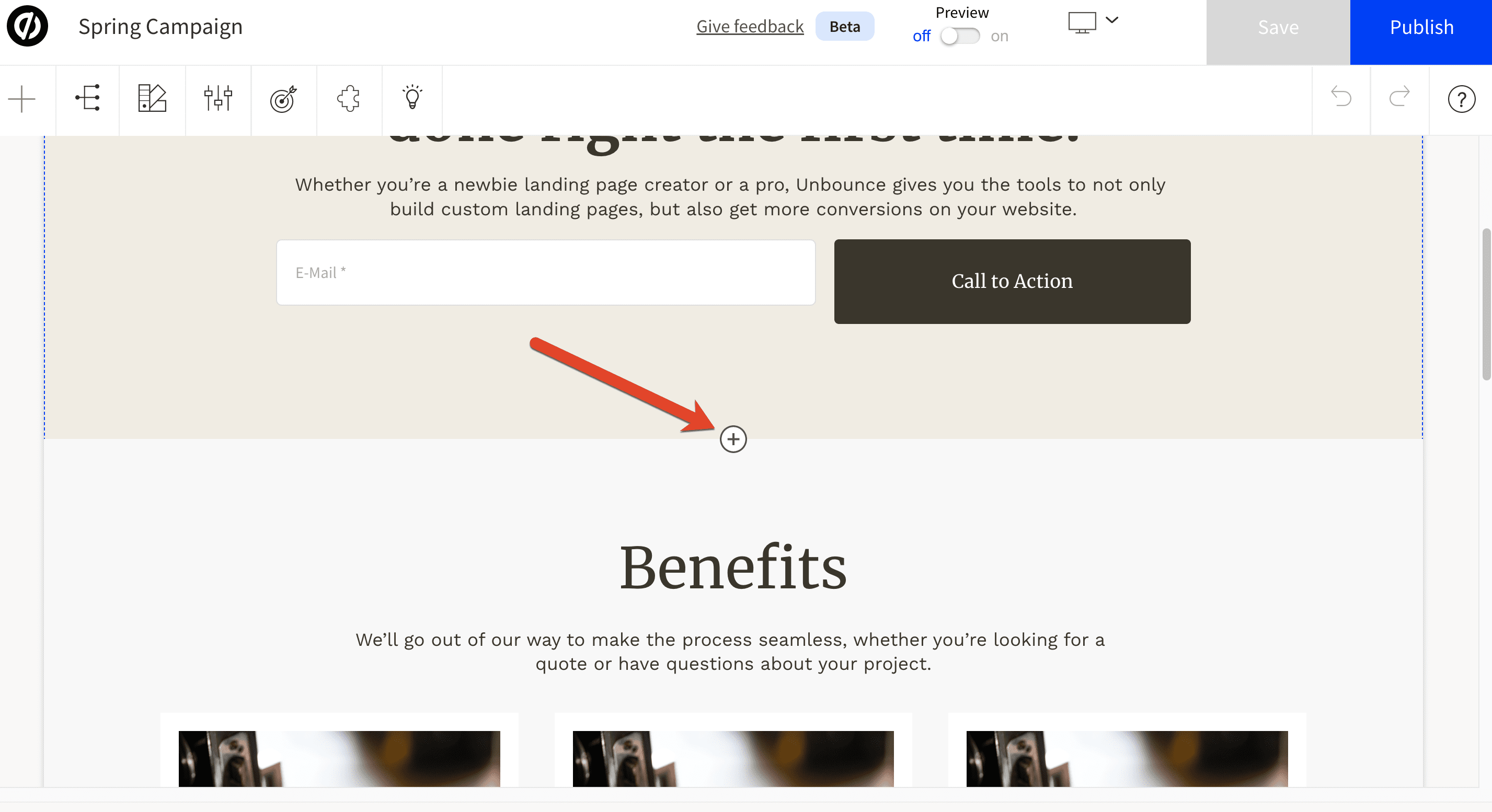 Add a section button in Smart Builder.