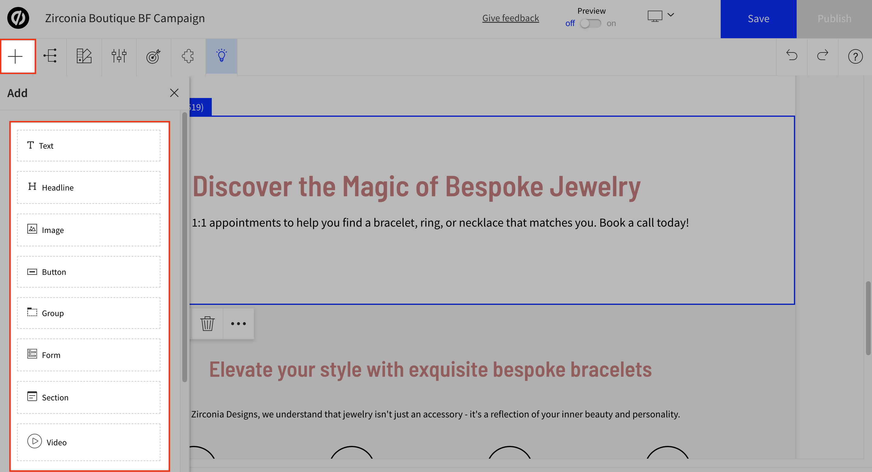 The 'Add' tab on the left-hand side of Smart Builder.