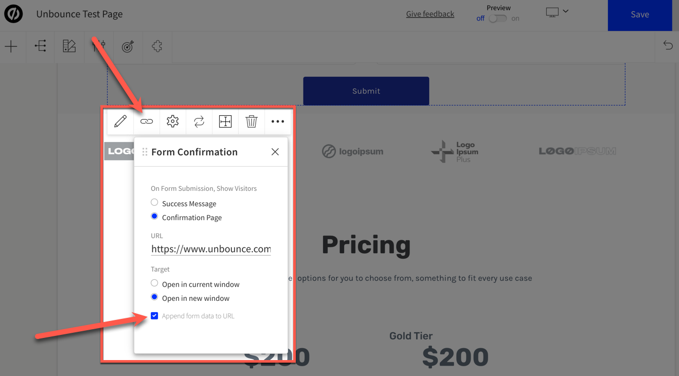 Append form data to URL in Smart Builder
