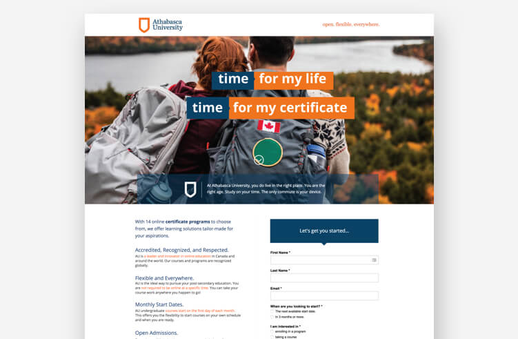 Best landing page examples: Athabasca University