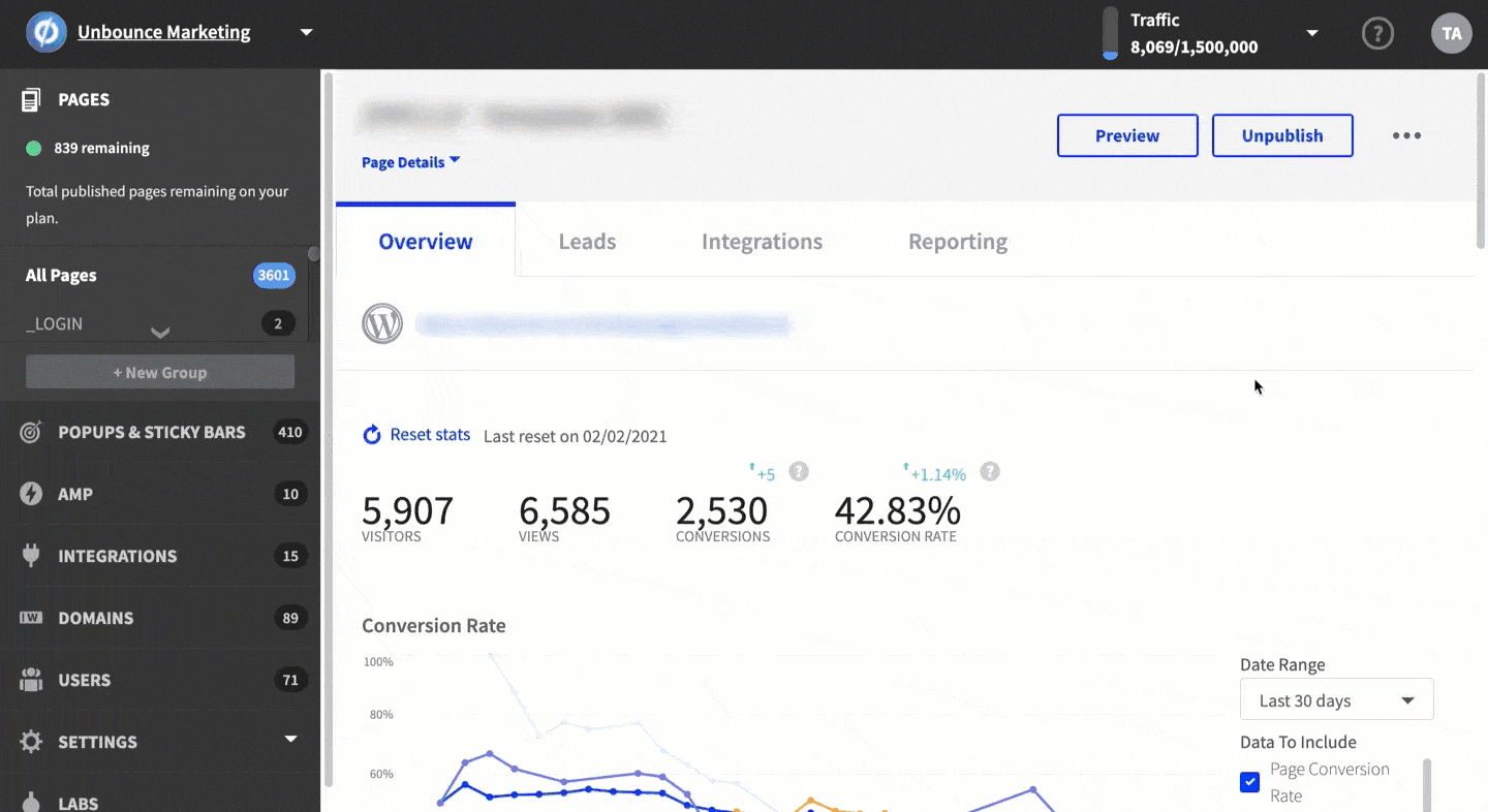 Gif demo clicking the Reporting tab from the Page Overview. A new page appears with Behavior Sets.