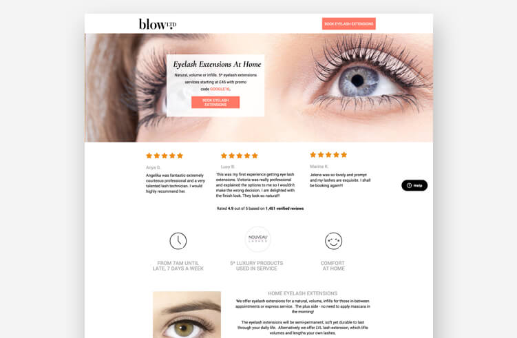 Best landing page examples: Blow LTD