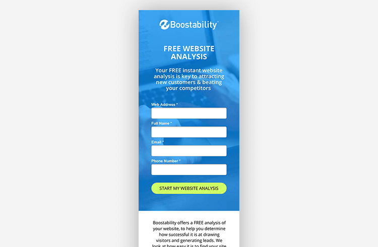 Mobile Landing Page Example: Boostability