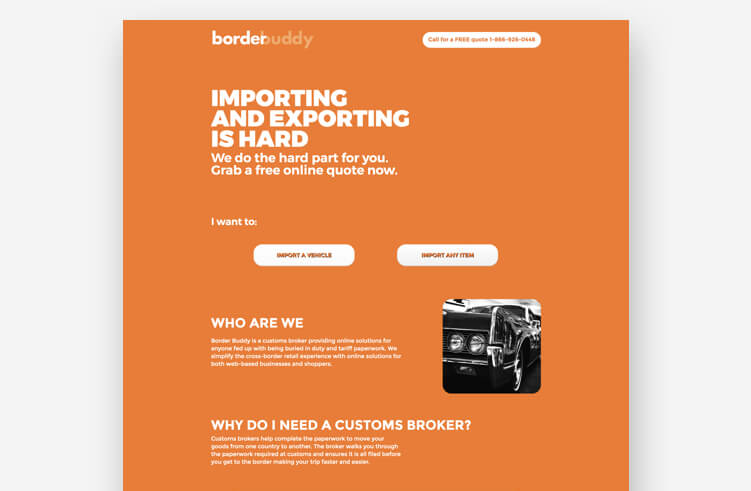 Best landing page examples: Border Buddy