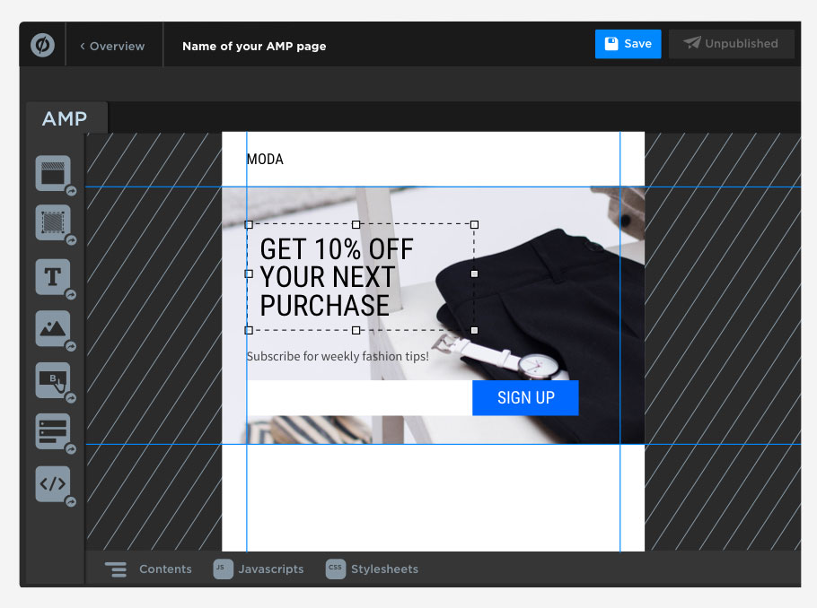 Build an AMP page in Unbounce in our beta