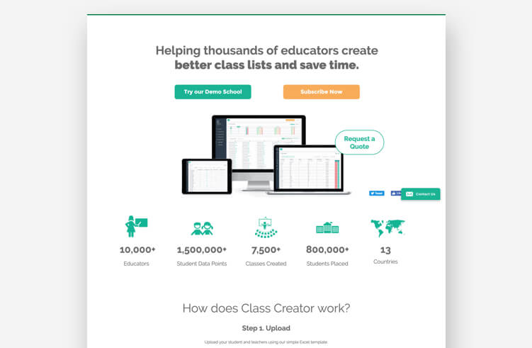 Most Inspiring Landing Page Examples: Class Creator