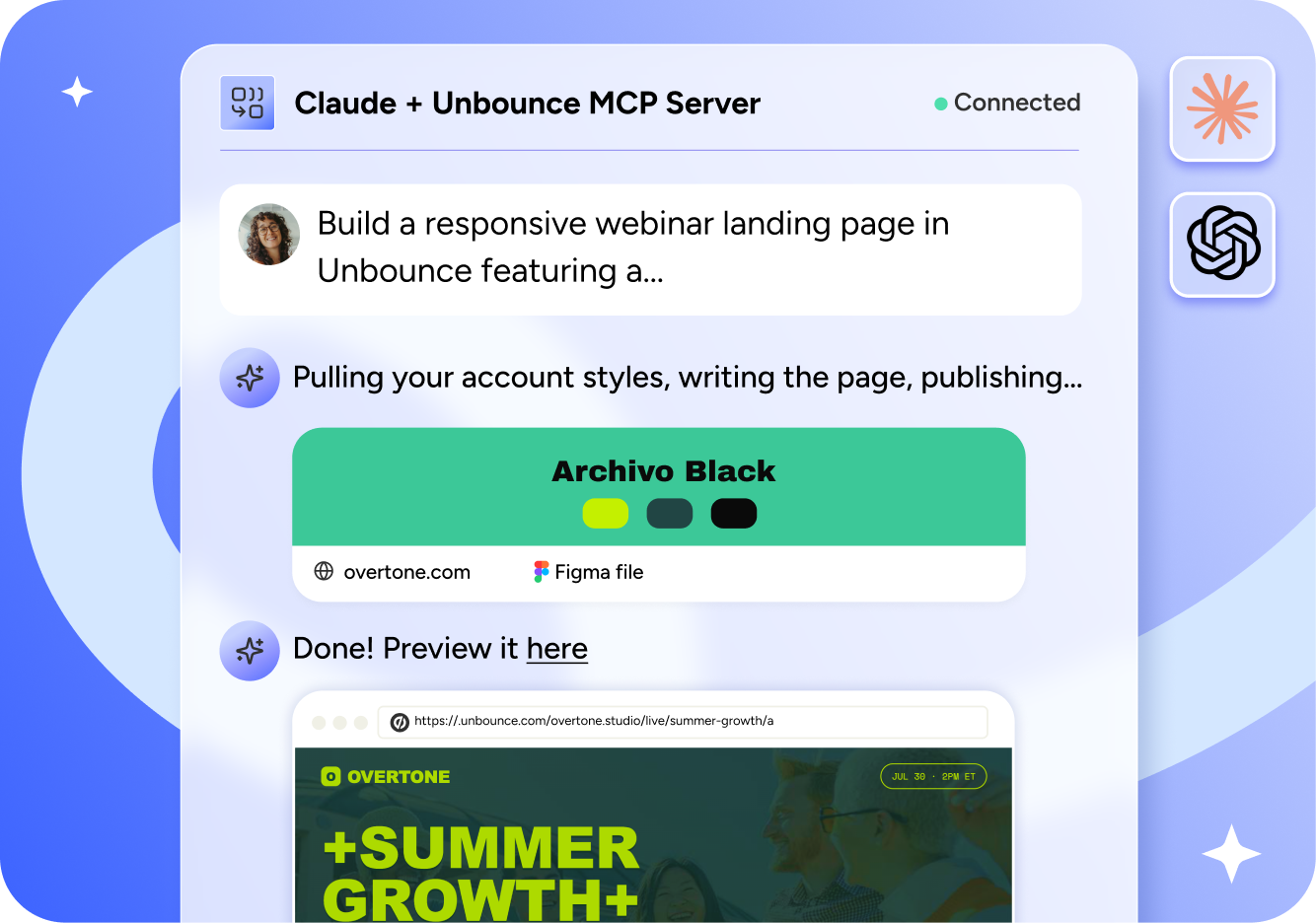 Claude building a landing page with the Unbounce MCP server