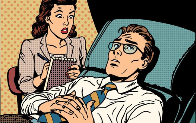 psychologist female patient male sympathy family relationships emotions mental problems pop art retro style
