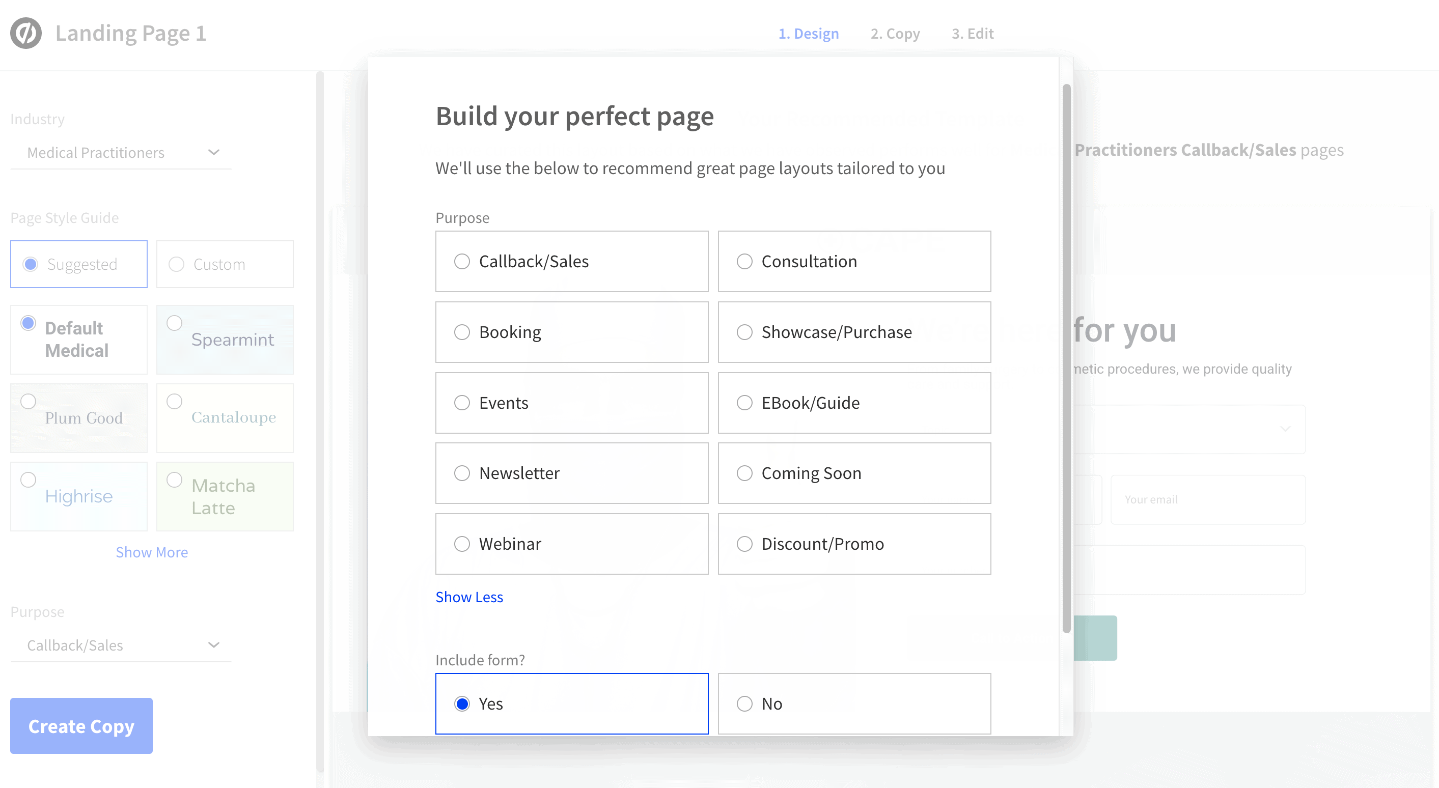 Design experience page and window in Smart Builder.
