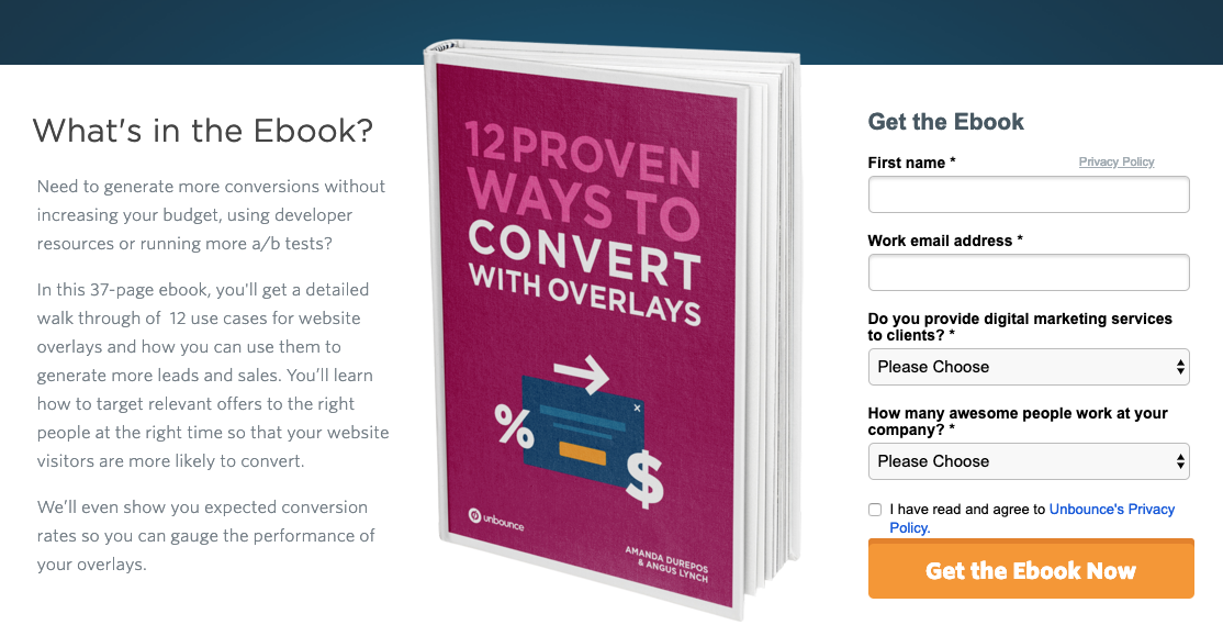 An ebook landing page from Unbounce