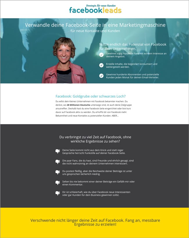 Landing Page mit niedriger Attention Ratio
