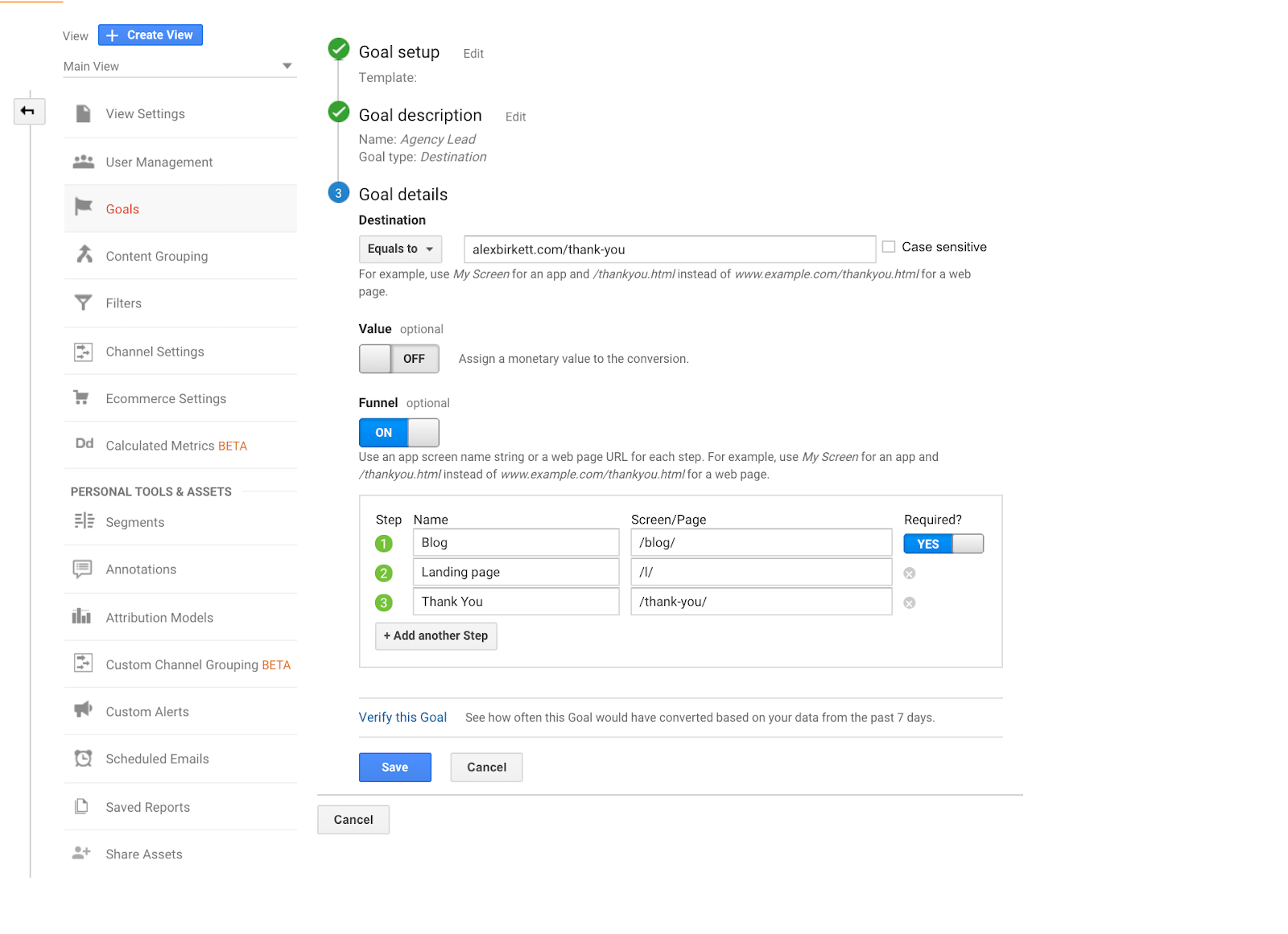 Google Analytics Funnel