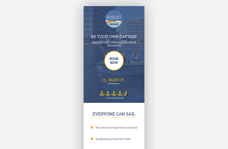 Mobile Landing Page Example: GoBoat
