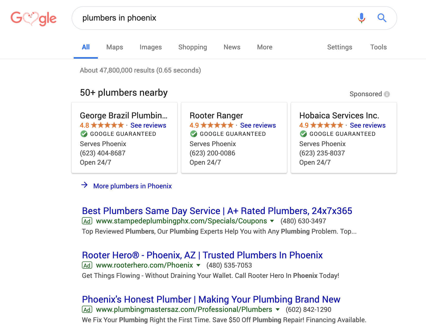 A screenshot of the Google ad platform.