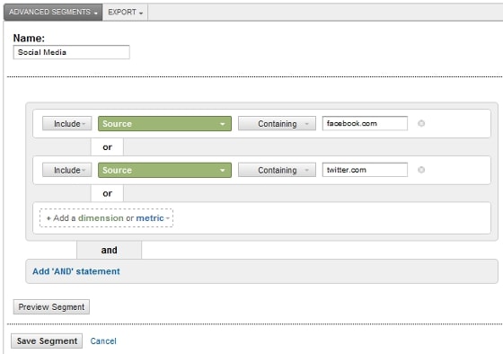 Google Analytics 5 Advanced Segments - Social Media