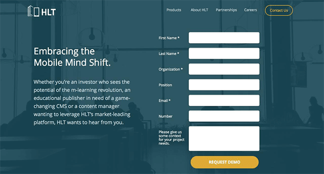 landing page screenshot